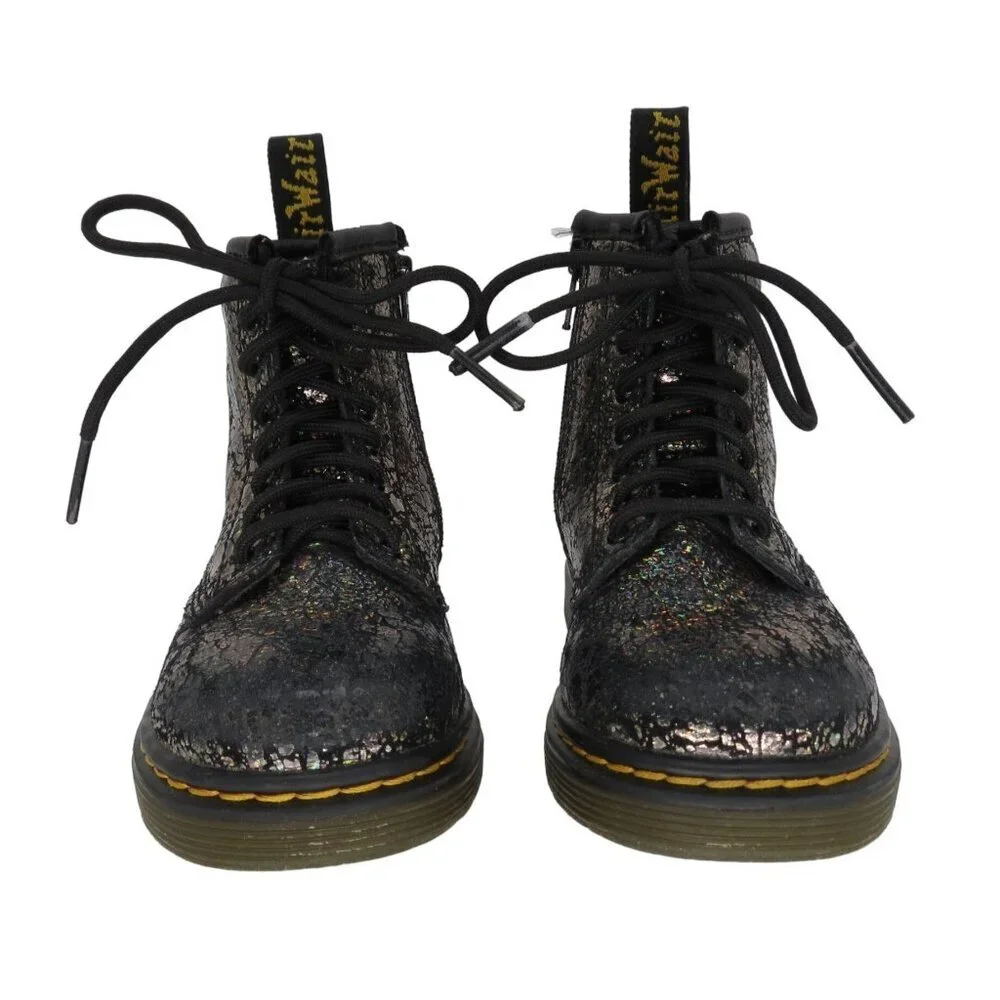 DR MARTENS Toddler Black Disco Crinkle 1460T Lace-Up Combat Boots Kid's Size 7